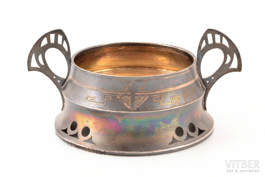 sugar-bowl, silver, Art Nouveau, 84 standard, 209.10 g, engraving, gilding, 12.5 x 16.3 x 7.8 cm, 1908-1917, Moscow, Russia
