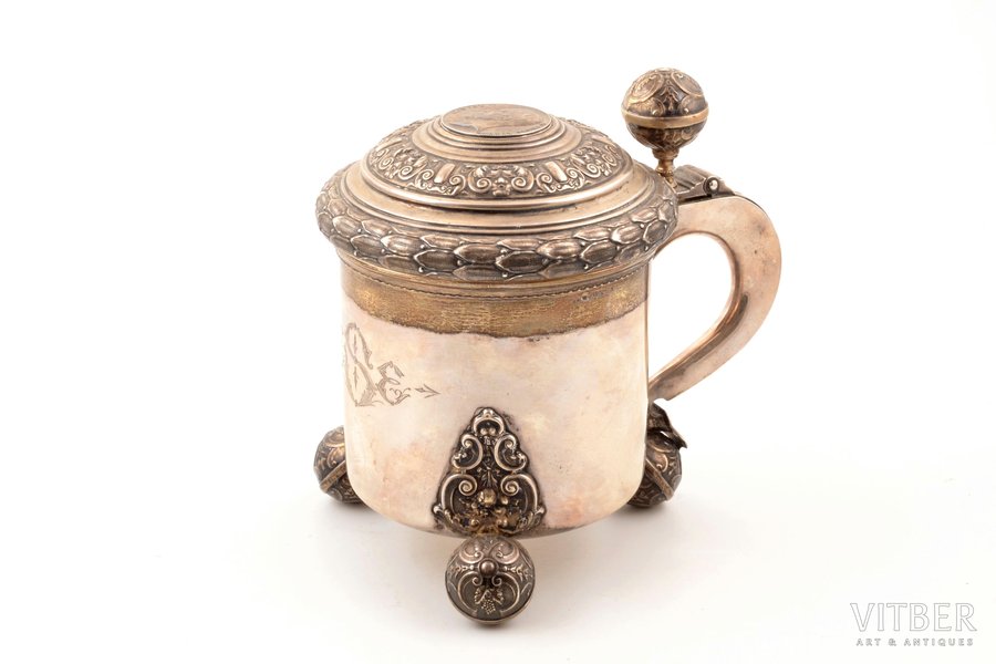 beer mug, silver, 830 standard, 560.1 g, gilding, h 17 cm, C. G. Hallberg, 1934, Sweden