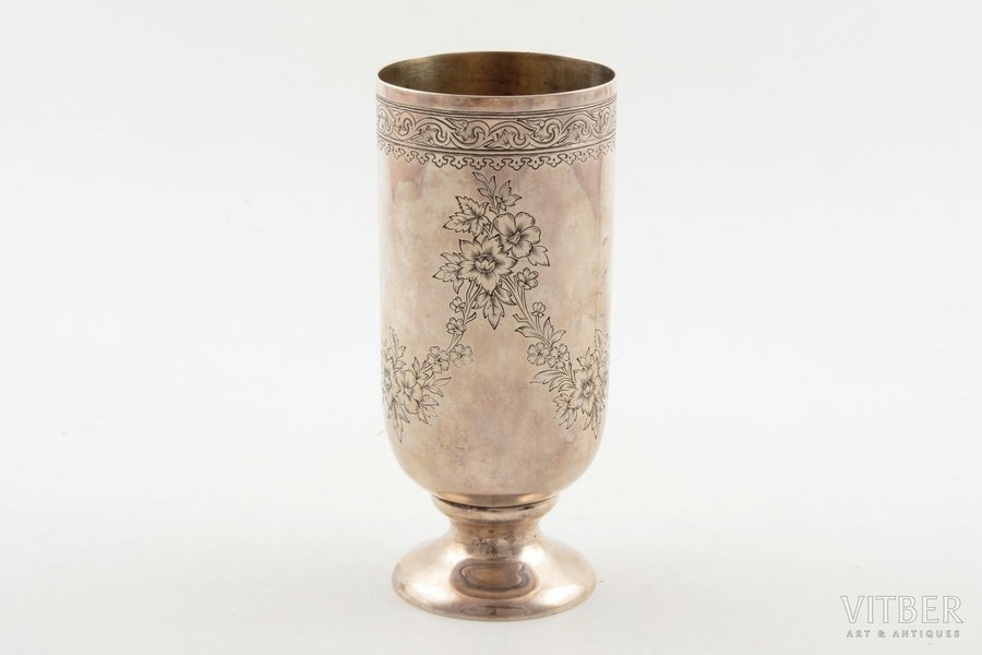cup, silver, 84 standard, 203 g, engraving, 14.7 cm, Ivan Khlebnikov factory, 1894, Moscow, Russia