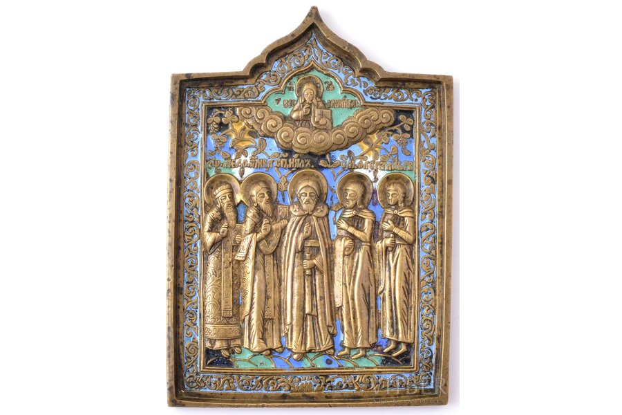 ikona, Izvēlēti svētie: Svētie Nīls, Blēzs, Modests, Floruss un Laurs, vara sakausējuma, 6-krāsu emalja, Krievijas impērija, 19. gs., 14.5 x 10.3 x 0.6 cm, 397.55 g.