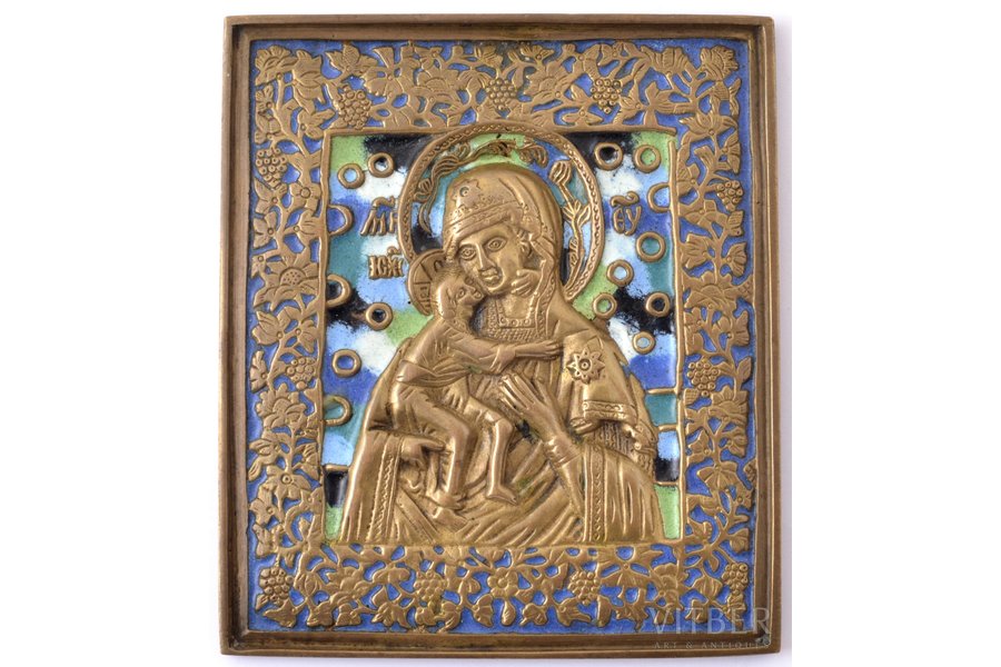 ikona, Teodoras Dievmāte, vara sakausējuma, 6-krāsu emalja, Krievijas impērija, 19. gs., 11.2 x 9.7 x 0.4 cm, 306.95 g.