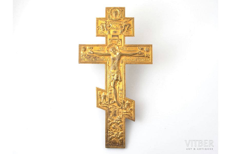 крест, Распятие Христово, медный сплав, золочение, Российская империя, 19-й век, 38.5 x 20.2 x см, 1238 г.