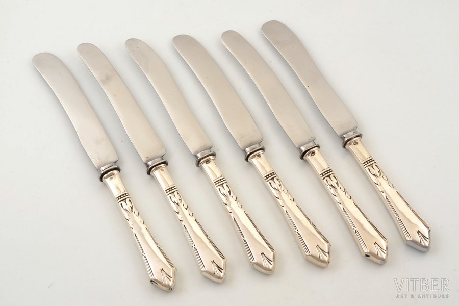 set of 6 knives, silver/metal, 84 standard, total weight of items 448.65, 25 cm, 1908-1917, Riga, Russia