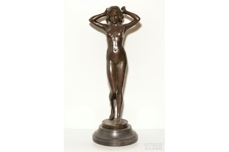 statuete, "Akts", autora paraksts Pitta Luga, bronza, marmors, h 78.5 cm, svars 19850 g., Francija, 21. gs. sākums