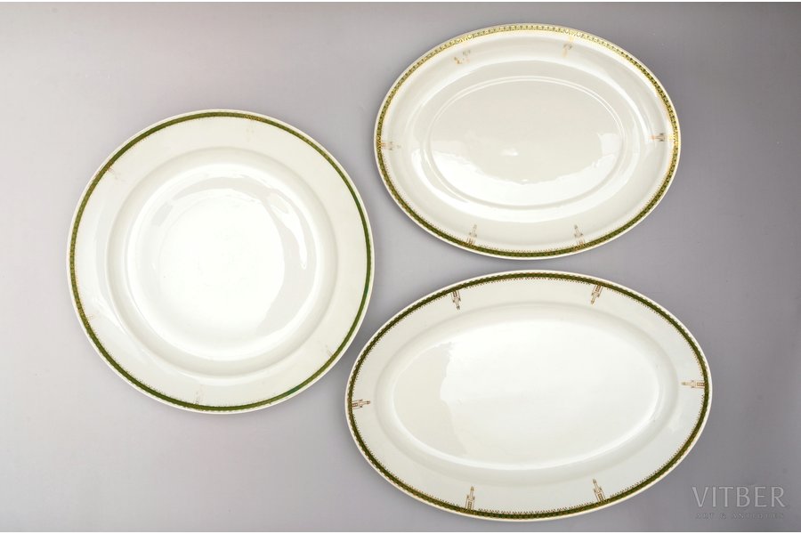 set of 3 plates, porcelain, M.S. Kuznetsov manufactory, Russia, the end of the 19th century, Ø 36 / 29 x 37.5 / 30.5 x 44.5 cm