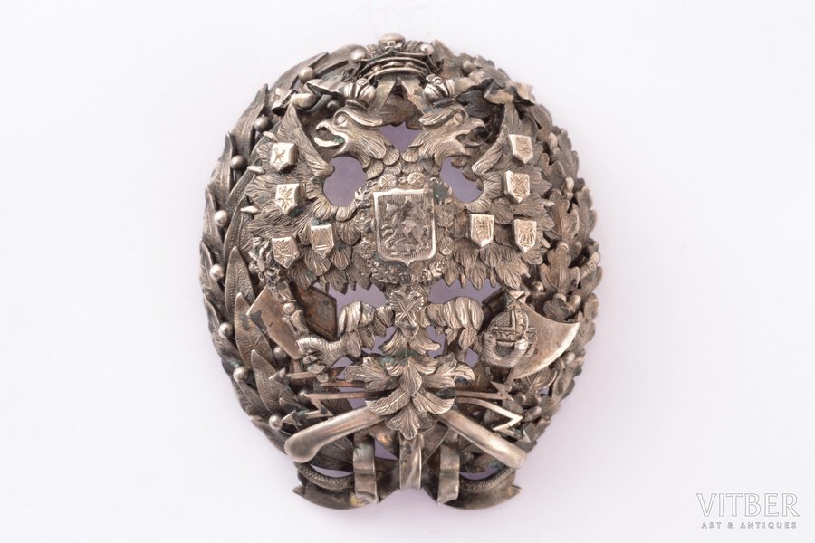 badge for graduates of the course of the Electrotechnical Institute of Alexander III in St. Petersburg and for those who awarded the title of telegraph engineer, silver, 84 standard, Russia, 1896-1907, 55.5 x 47.2 mm, 48.67 g, silver nut, total weight with nut