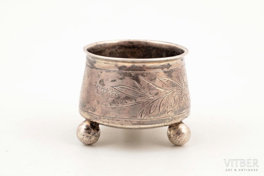 saltcellar, silver, 84 standard, 27.15 g, engraving, h 3.6 cm, 1891, Moscow, Russia