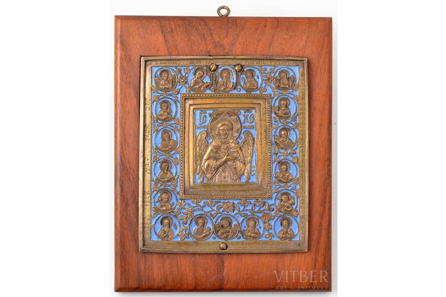 ikona, Kristus Svētītais Klususms, vara sakausējuma, 1-krāsu emalja, Krievijas impērija, 19. gs., 14.9 x 12.7 cm, svars ar koka pamatni 896.60 g