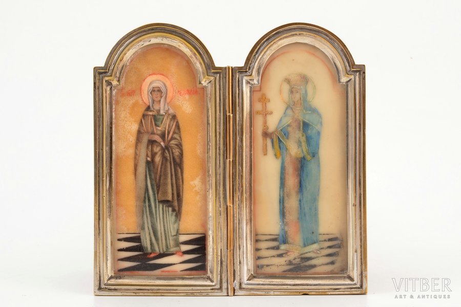 icon with foldable side flaps, Chosen saints, painting, metal, Russia, the 19th cent., 14 x 13.9 x 1.2 cm, folded size 14 x 7.1 x 2.5 cm