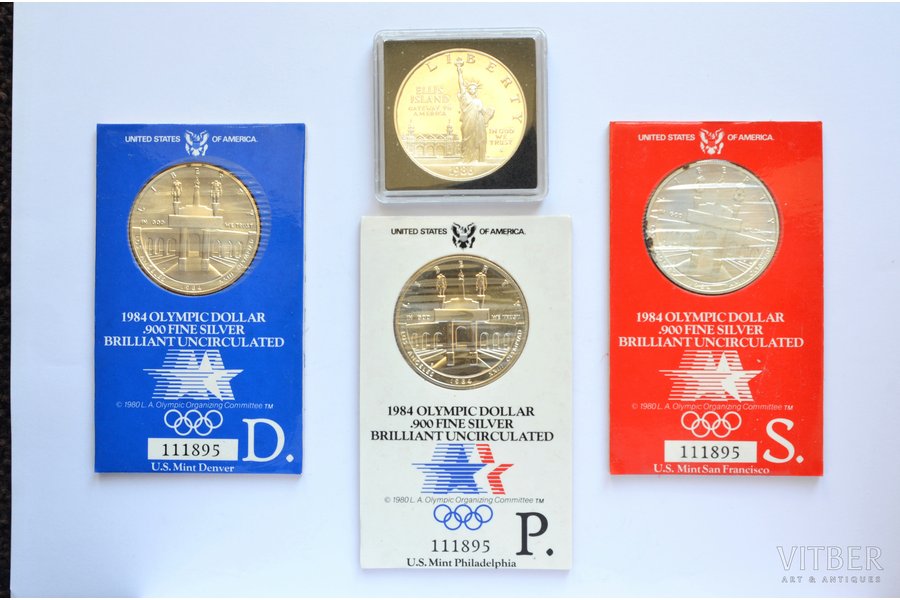 комплект из 4 монет номиналом 1 доллар, 1984 / 1986 г., Proof