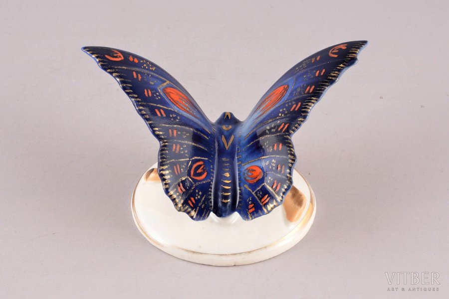 figurine, Butterfly, porcelain, Riga (Latvia), USSR, Riga porcelain factory, the 50ies of 20th cent., h 5 cm, top grade, restoration, little chips