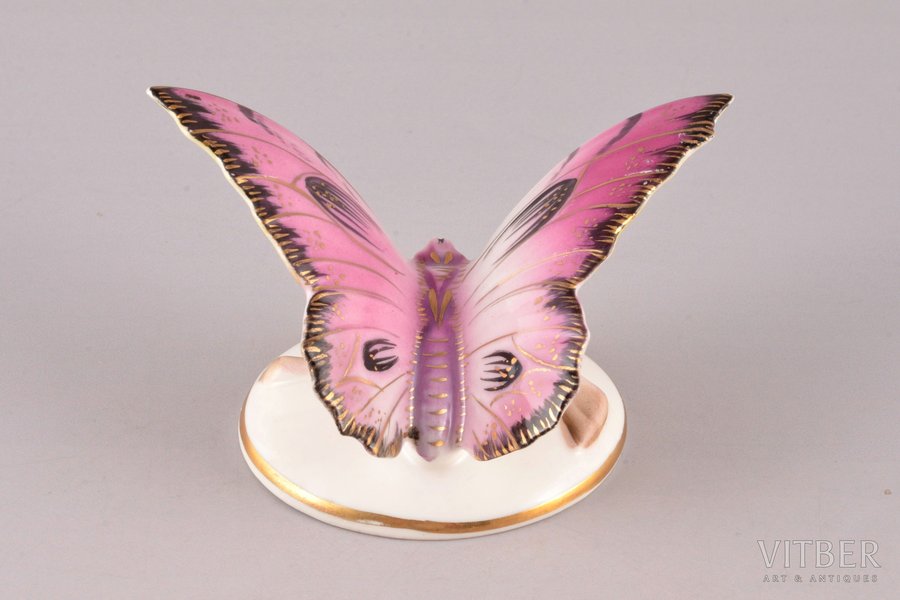 figurine, Butterfly, porcelain, Riga (Latvia), USSR, Riga porcelain factory, the 50ies of 20th cent., h 5.5 cm, top grade, restoration