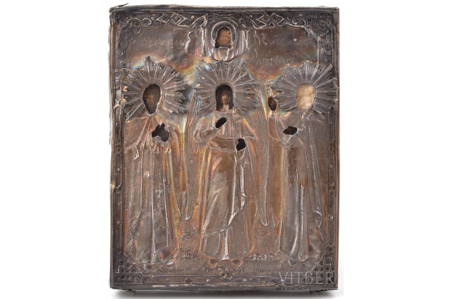 икона, Избранные святые, доска, серебряный оклад, 84 проба, С.- Петербург, Российская империя, 1818-1864 г., 10.5 x 8.5 x 1.4 см