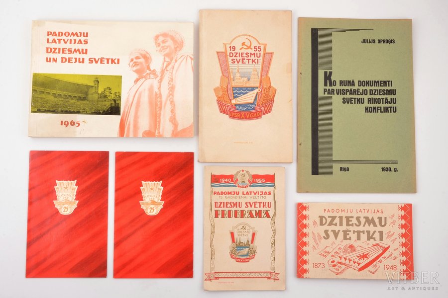 set of 7 publications dedicated to the Song Festival, Latvia, USSR, 1930-1965