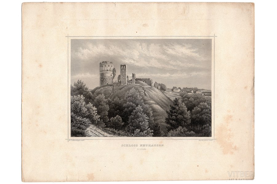 Štafenhāgens Vilhelms Zigfrīds (1814-1881), Schloss Neuhausen in Livland, Igaunija, 1866 g., papīrs, gravīra, 32.6 x 25.2 (19.7 x 13.7) cm