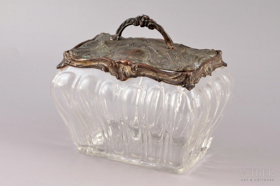 candy-bowl, silver plated, glass, copper, the border of the 19th and the 20th centuries, 15.8 x 11 x h14 cm, weight 865.8 g