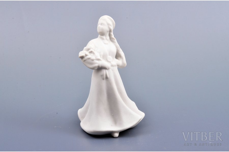 figurine, Girl in national costume with flowers, bisque, Riga (Latvia), USSR, Riga porcelain factory, the 50ies of 20th cent., 12 cm
