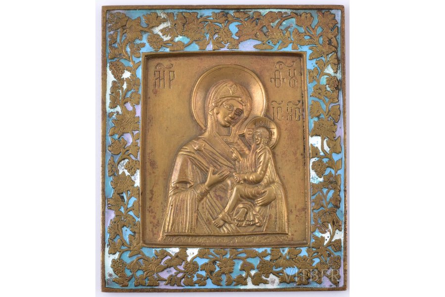 icon, Tikhvin icon of the Mother of God, copper alloy, 4-color enamel, Moscow, Russia, the 19th cent., 10.9 x 9.3 x 0.4 cm, 269 g.