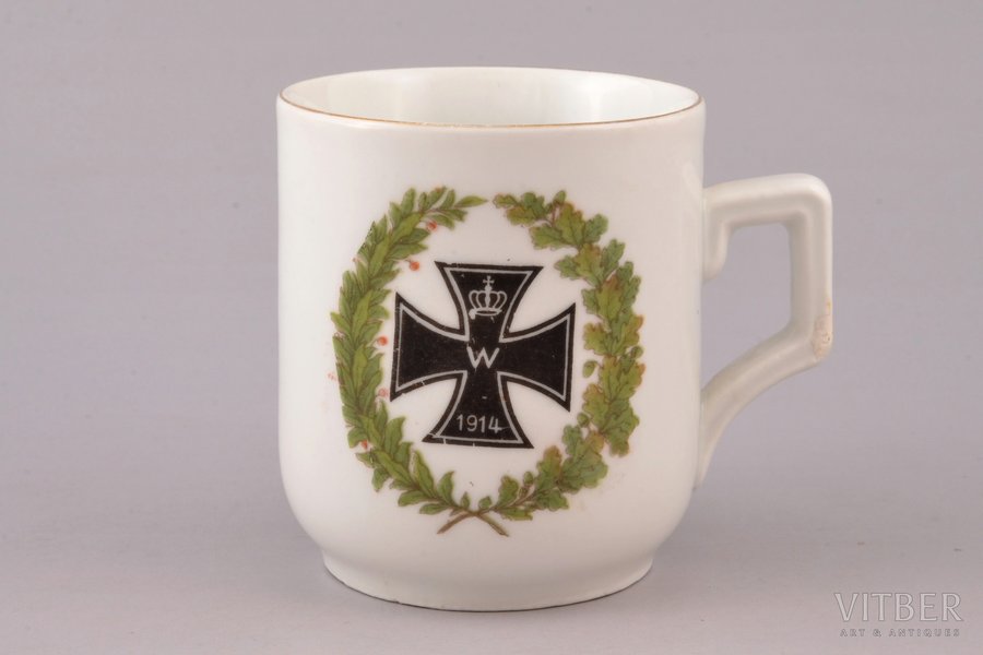 cup, Iron Cross, World War I, porcelain, h 7.4 cm, Ø 6.5 cm, Germany, the beginning of the 20th cent., defect on the handle