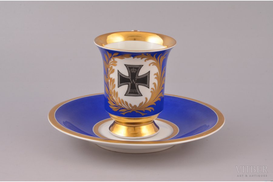 coffee pair, Iron Cross, World War I, porcelain, Ø (saucer) 16 cm, h (cup) 8.4 cm, manufactured by KPM Berlin, Germany, the beginning of the 20th cent.
