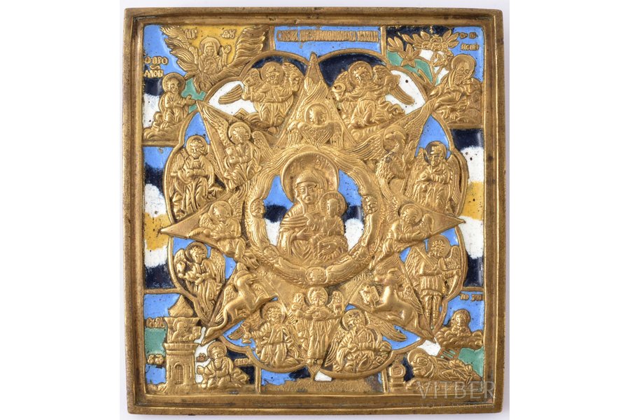 ikona, Neopalimaja Kupina, vara sakausējuma, 5-krāsu emalja, Krievijas impērija, 19. gs., 10 x 9.4 x 0.5 cm, 275.45 g.