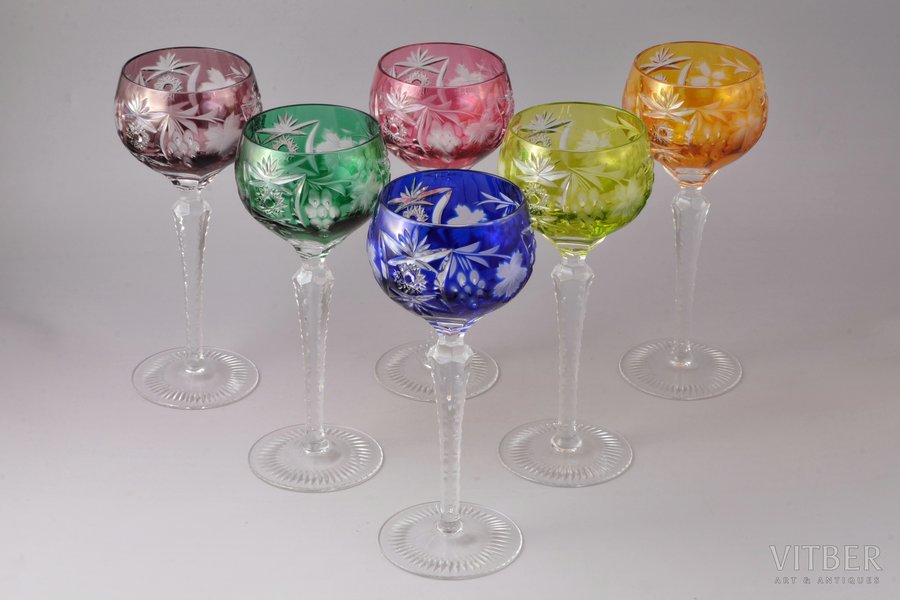 set of 6 champagne glasses, Lausitzer, Germany, the 2nd half of the 20th cent., h 20.9, Ø 8.6 cm