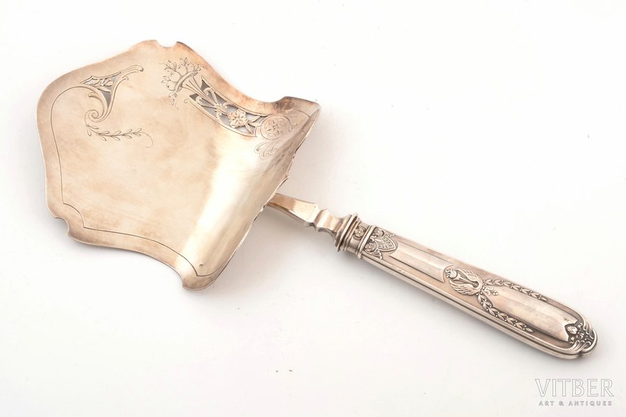 kitchen shovel, silver/metal, 950 standard, total weight of items 225.8 g, engraving, 29.3 cm, France
