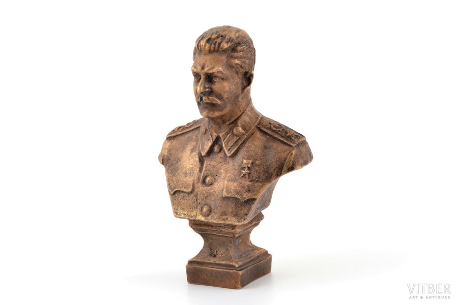 бюст, "Сталин", Художественный фонд СССР, бронза, h 12.3 см, вес 508 г., СССР, 1947 г.