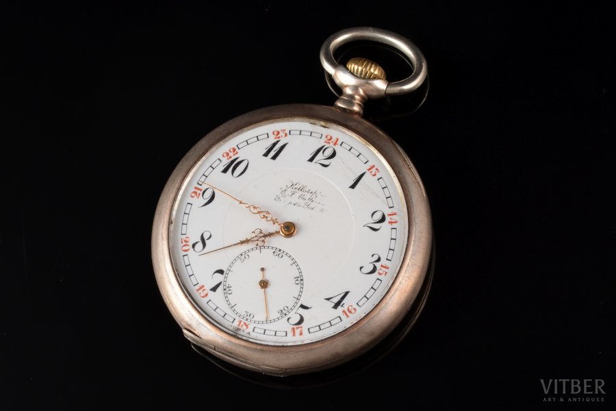 карманные часы, Швейцария, Германия, серебро, 800 проба, 78.14 г, 6.3 x 5.2 см, Ø 52 мм, механизм в рабочем состоянии, внутреняя крышка - металл, трещины на циферблате