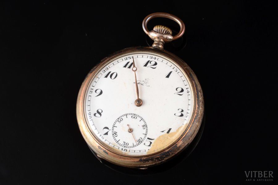 карманные часы, Швейцария, Германия, серебро, 800 проба, 72.36 г, 6.1 x 5.1 см, Ø 51 мм, механизм в рабочем состоянии, внутреняя крышка - металл, часовая стрелка отсутствует, дефекты на циферблате