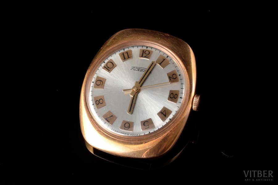 мужские наручные часы, "Ракета", СССР, золото, 583 проба, вес изделия 35.92 г , вес золота ~19.5-20 г, 4.2 x 3.6 см, Ø 32 мм, механизм в рабочем состоянии