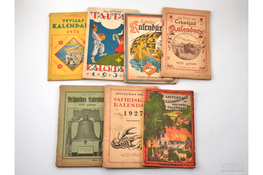 set of 7 calendars, Latvia, 1927-1939