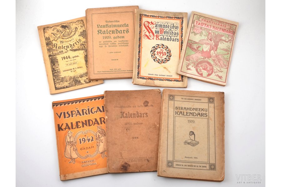 set of 7 calendars, Latvia, 1919-1944
