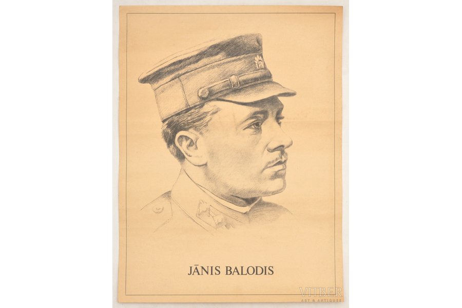 plakāts, propaganda, generālis Jānis Balodis, Latvija, 1991 g., 59.5 x 44.8 cm, mākslinieks - D. Breikšs, apgāds "Vade Mecum" Sia, Rīga