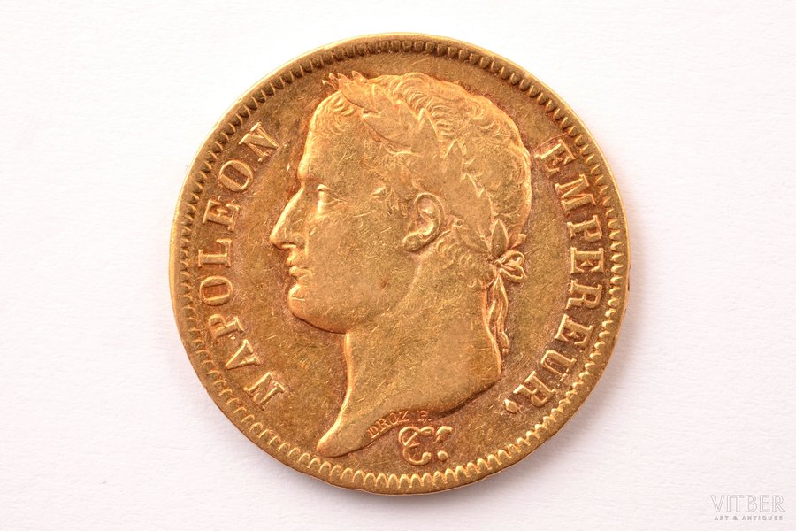 Francija, 40 franki, 1811 g., "Napoleons I", zelts, 900 prove, 12.90322 g, tīra zelta svars 11.6135 g, F# 541, KM# 696, faktiskais svars 12.875 g