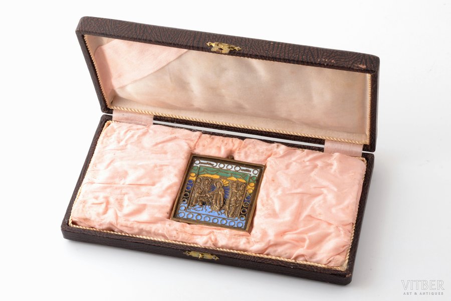 icon, The Resurrection of Christ. Descent into Hades, copper alloy, 6-color enamel, Russia, the border of the 19th and the 20th centuries, 6.5 x 5.7 x 0.5 cm, 107.90 g., in a box