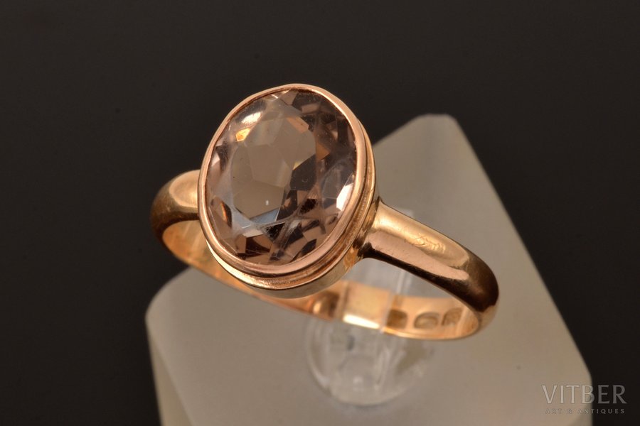 кольцо, золото, 585 проба, 5.12 г., размер кольца 21.25, дымчатый кварц, Финляндия