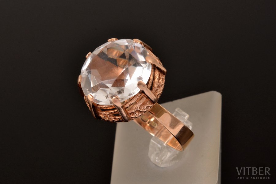 кольцо, золото, 585 проба, 6.78 г., размер кольца 21.25, горный хрусталь, Финляндия