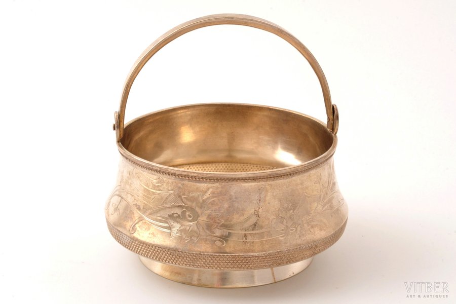 candy-bowl, silver, 84 standard, 104.80 g, engraving, Ø 9 cm, h (with handle) 9.2 cm, 1908-1917, Moscow, Russia