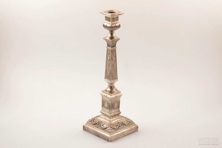 candlestick, silver, 84 standard, 333 g, h 32.7 cm, base 10.8 x 10.8 cm, 1908-1917, Warsaw, Russia, Poland