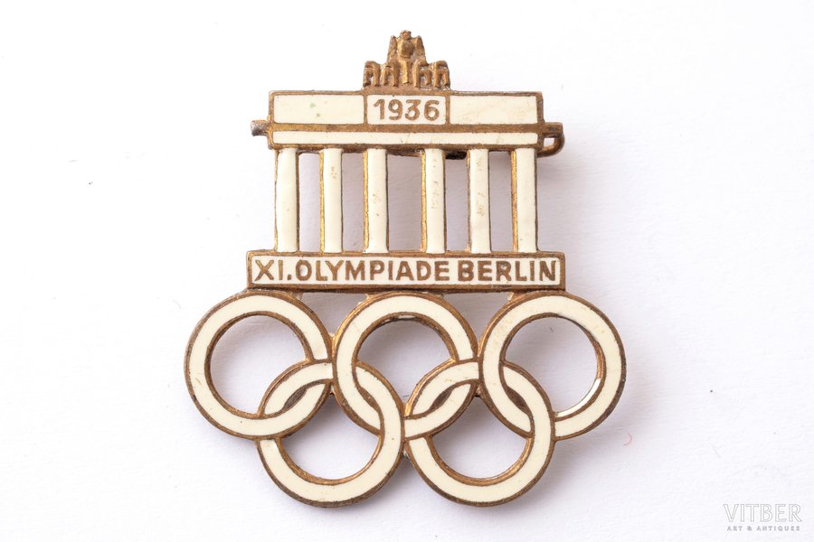 badge, 1936 Summer Olympics in Berlin (Games of the XI Olympiad), Germany, 1936, 30.3 x 33 mm
