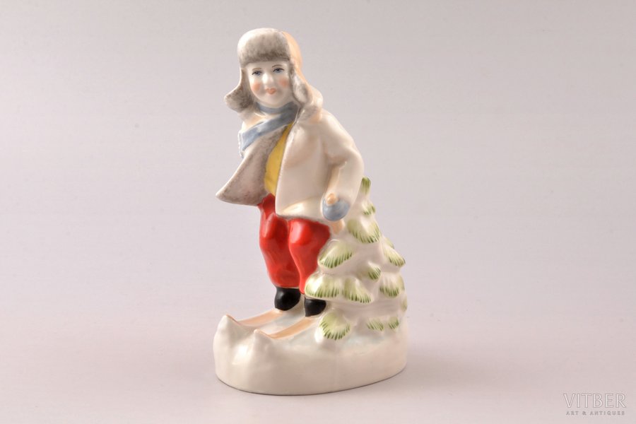 figurine, Skier, porcelain, Riga (Latvia), USSR, Riga porcelain factory, molder - S. Bolzan-Golumbovskaja, the 50ies of 20th cent., 15.2 cm, top grade