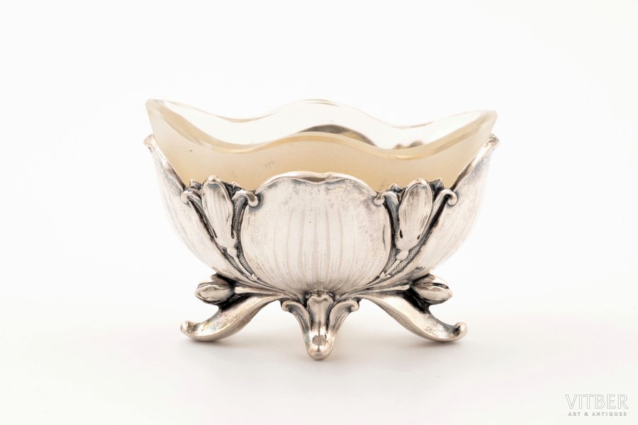 saltcellar, silver, with glass, 830 standard, silver weight 32.6 g, gilding, h 4.5 cm, 1901, Finland