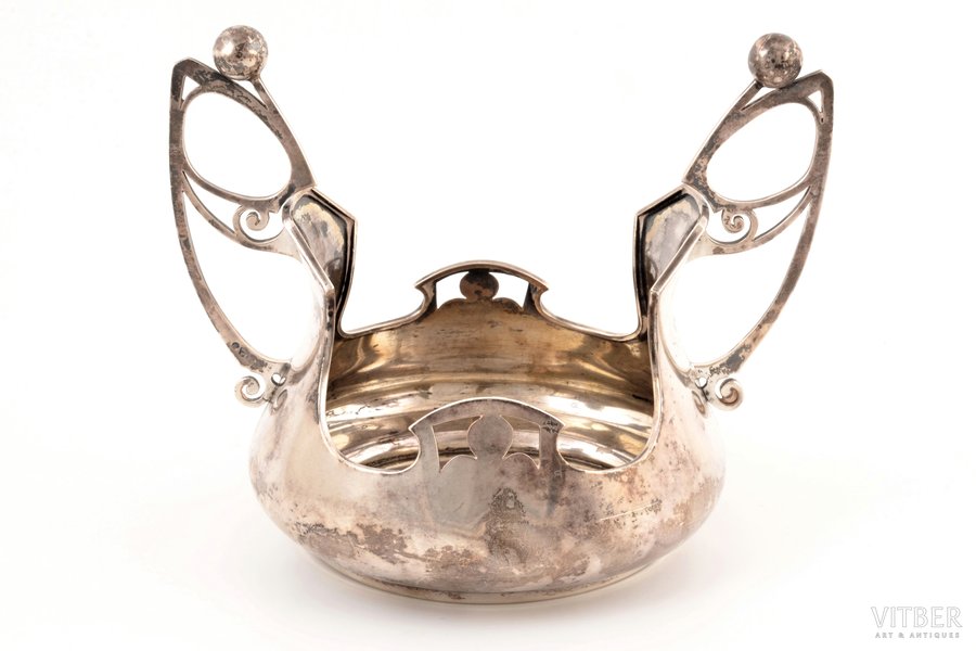 candy-bowl, silver, Art Nouveau, 84 standard, 324.7 g, 13 x 17.3 cm, h (with handle) 13.7 cm, workshop of Vasiliy Ivanovich Andreev, 1908-1917, Moscow, Russia, little dent