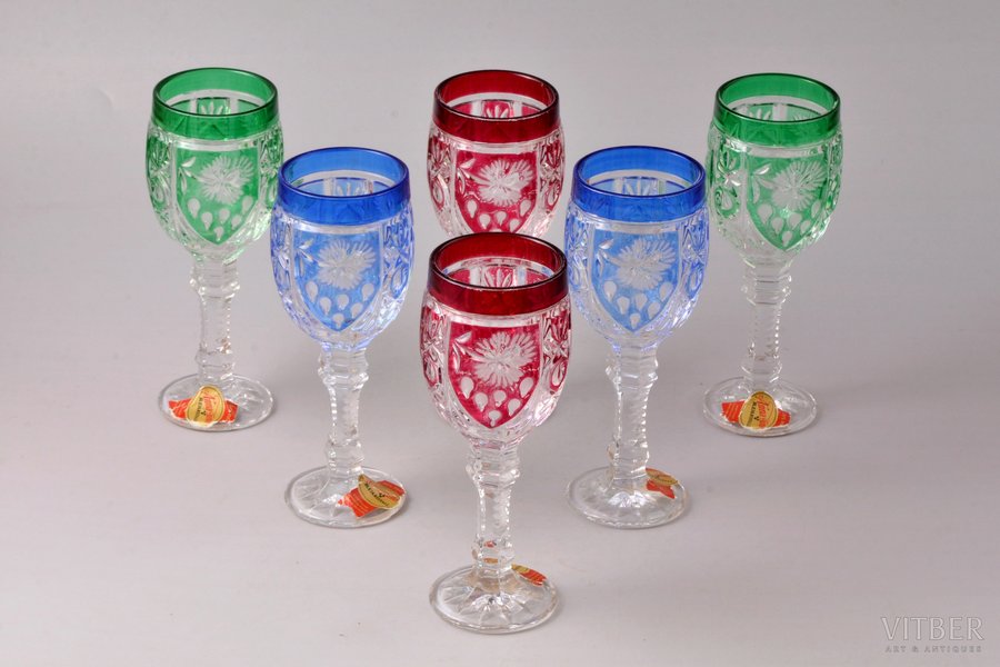 set of 6 champagne glasses, Anna Hütte Bleikristall, Germany, the middle of the 20th cent., h 14 cm