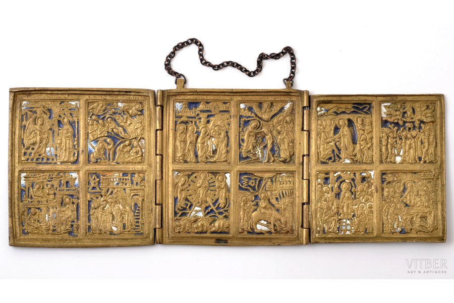saliekama svētbilde, Divpadsmit Lielie Svētki, vara sakausējuma, 2-krāsu emalja, Krievijas impērija, 10.7 x 28.2 cm, 552.90 g.