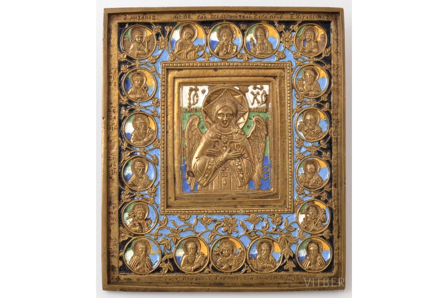 icon, Jesus Christ the Blessed Silence, copper alloy, 6-color enamel, by Rodion Khrustalev, Moscow, Russia, the 19th cent., 15.1 x 12.9  x 0.5 cm, 553 g.