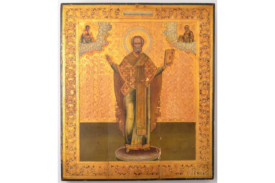 ikona, Svētais Nikolajs Brīnumdarītājs, dēlis, gleznota uz zelta, Krievijas impērija, 19. un 20. gadsimtu robeža, 35.2 x 30.5 x 3.4 cm
