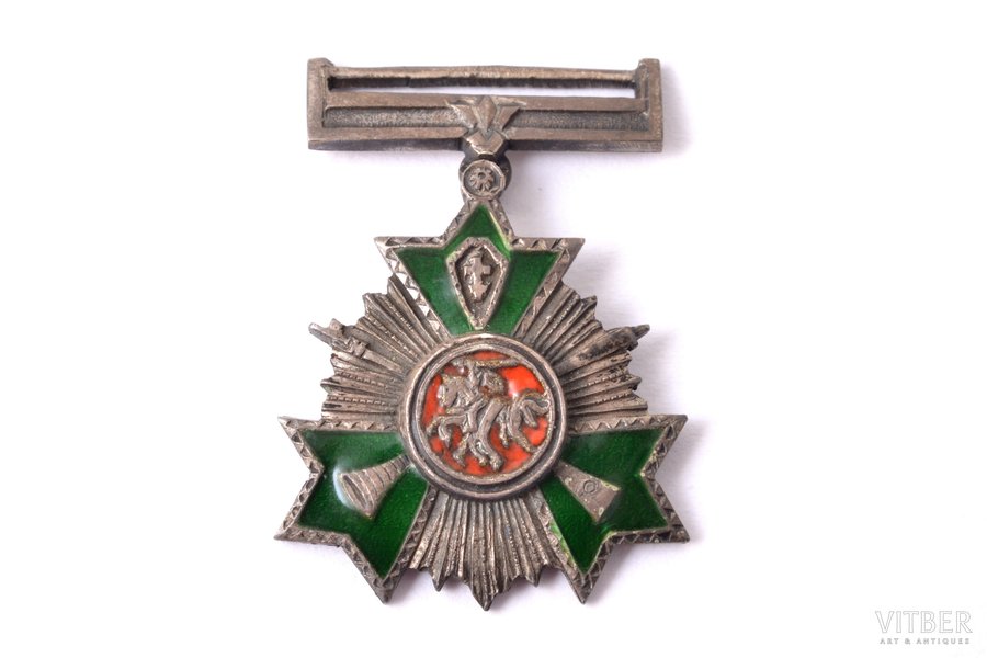 miniature badge, the Order of the Riflemen Star, silver, 830 standard, Lithuania, the 30ies of 20th cent., 18.5 x 17 mm, hallmarks of Finland