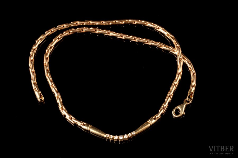 a necklace, gold, 585 standard, 11.32 g., diamonds, Italy, necklace length 42 cm, in a box